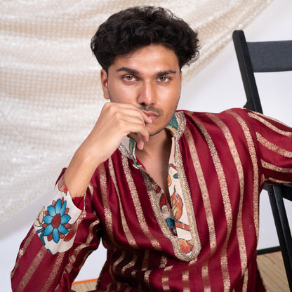 Maroon Stripes Kurta Set.