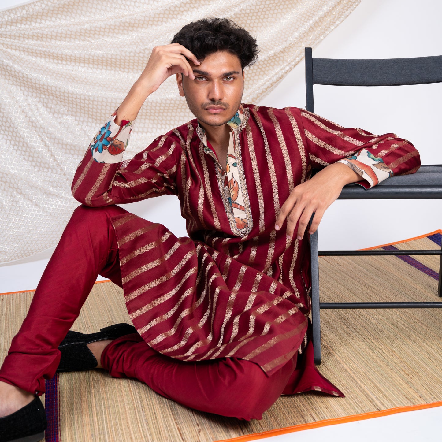 Maroon Stripes Kurta Set.