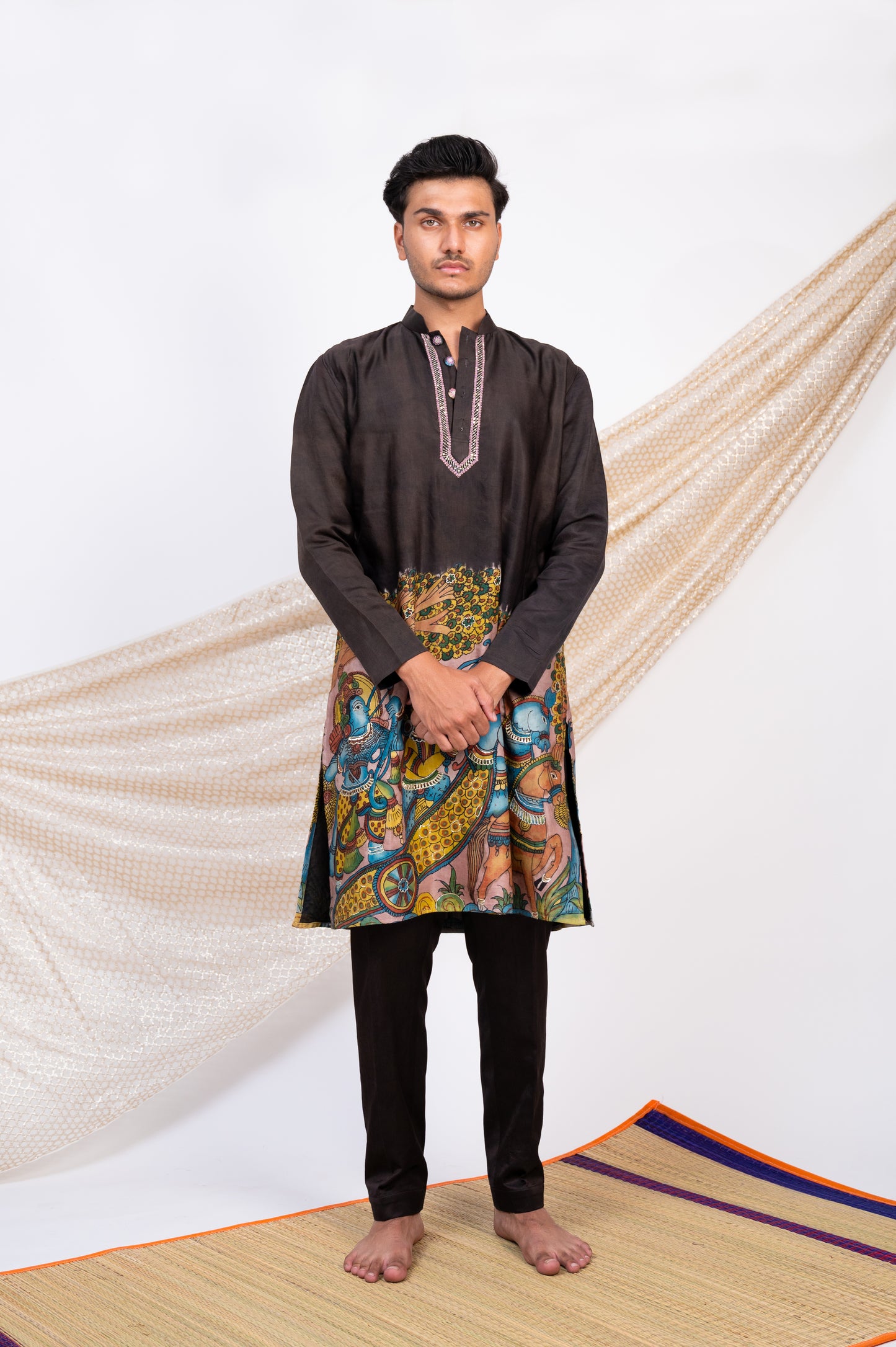 Noir Hand-Painted Kalamkari Sena Kurta Set.