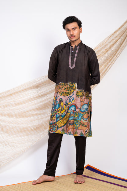 Noir Hand-Painted Kalamkari Sena Kurta Set.