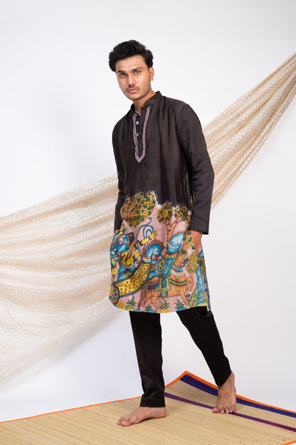 Noir Hand-Painted Kalamkari Sena Kurta Set.