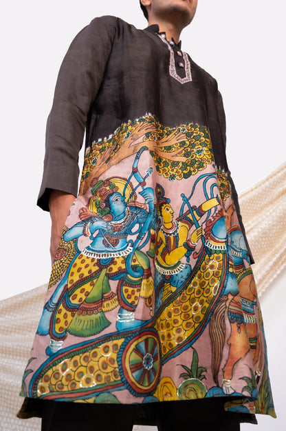 Noir Hand-Painted Kalamkari Sena Kurta Set.