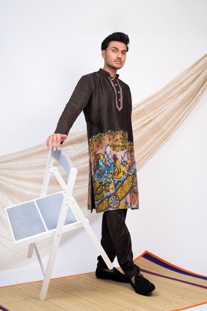 Noir Hand-Painted Kalamkari Sena Kurta Set.