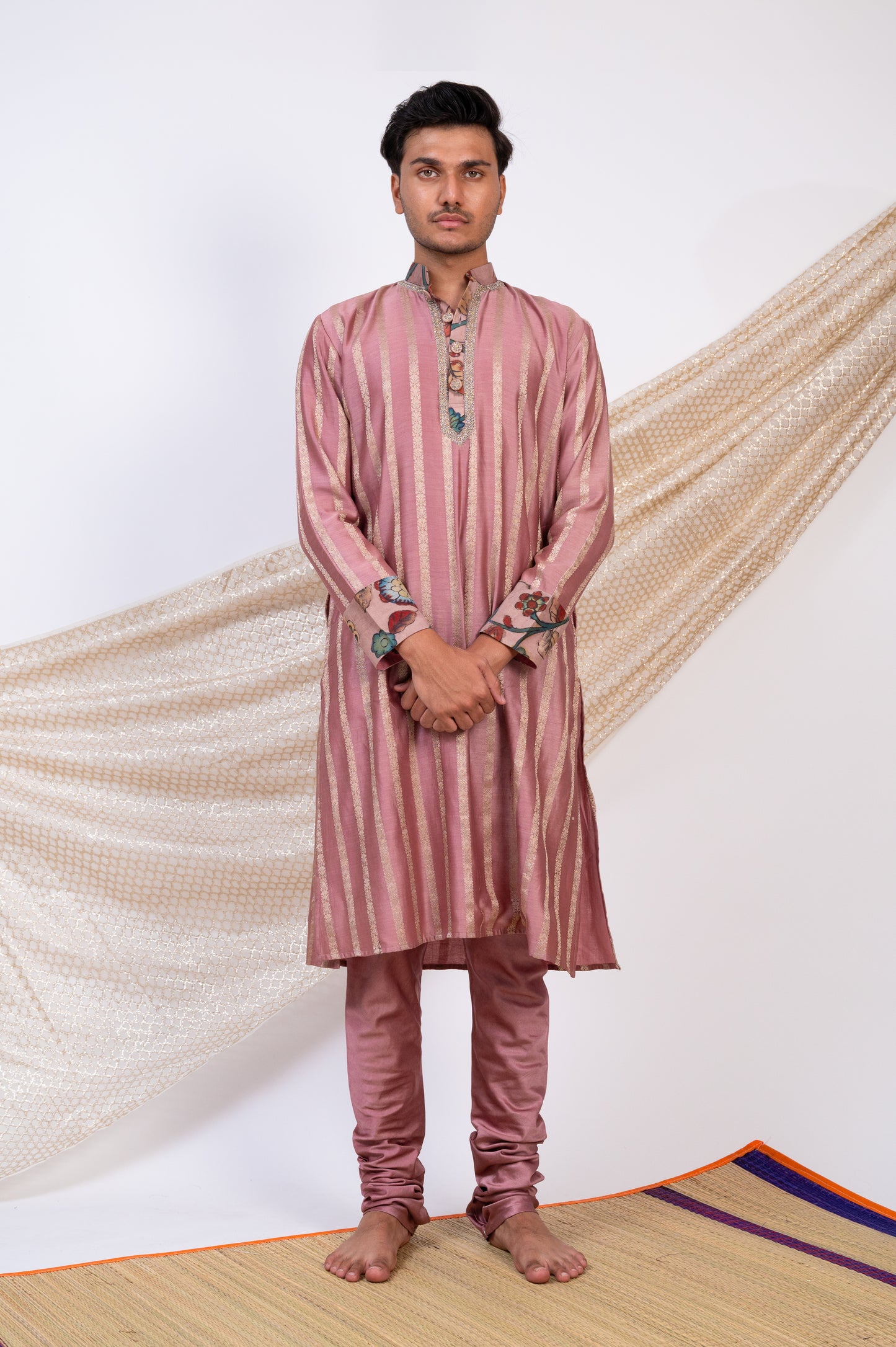 Sandrose-Pink Stripes Kurta Set.