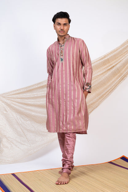 Sandrose-Pink Stripes Kurta Set.