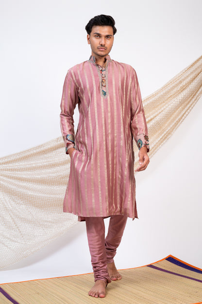 Sandrose-Pink Stripes Kurta Set.