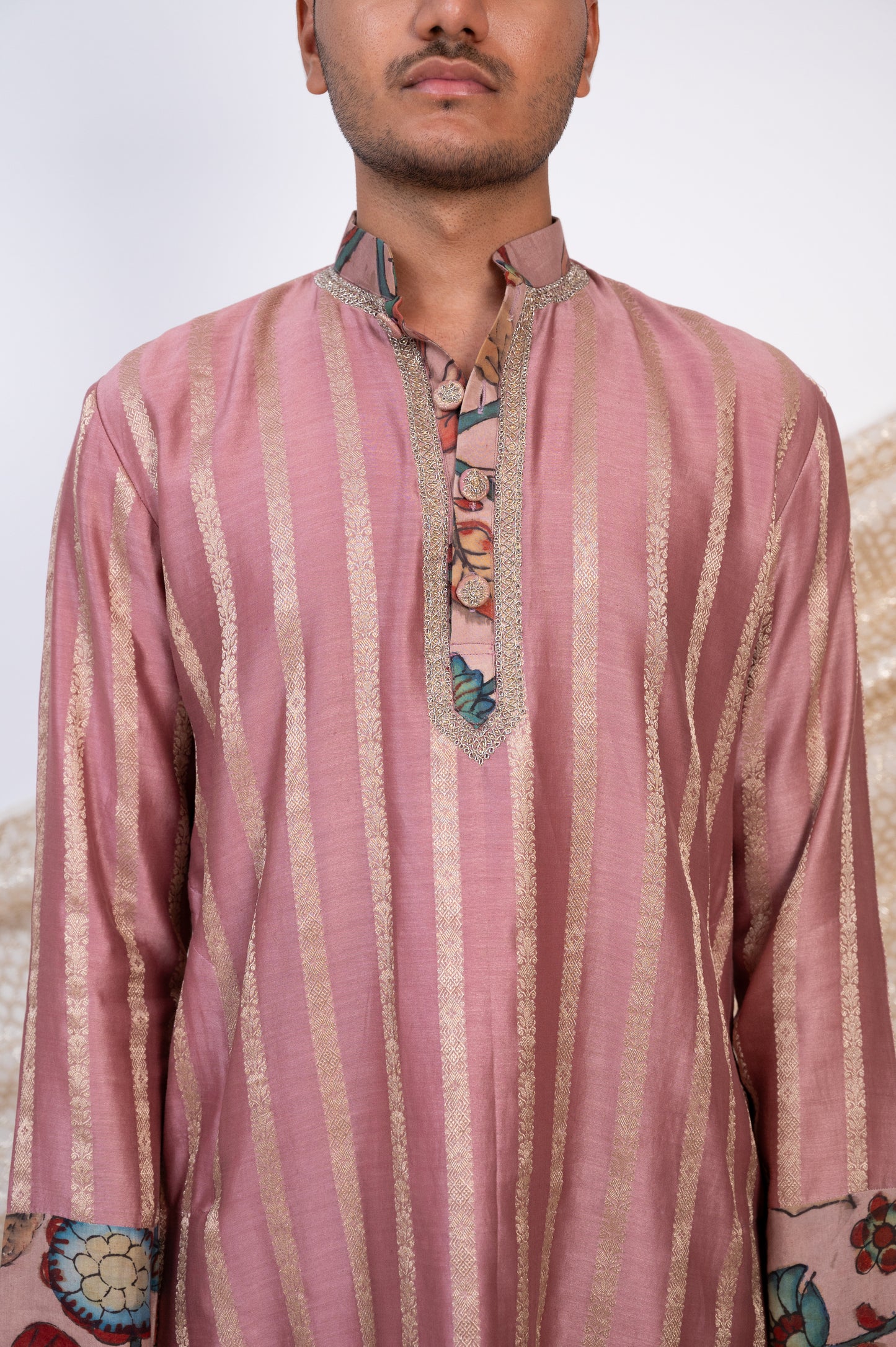 Sandrose-Pink Stripes Kurta Set.