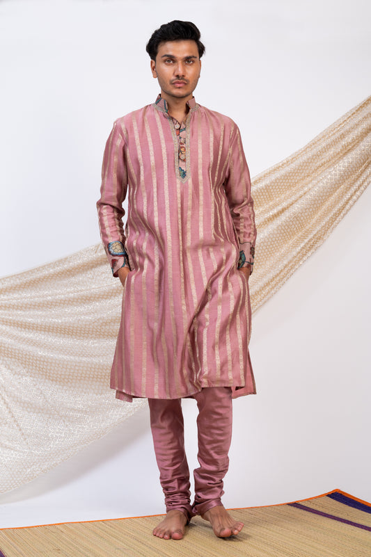 Sandrose-Pink Stripes Kurta Set.