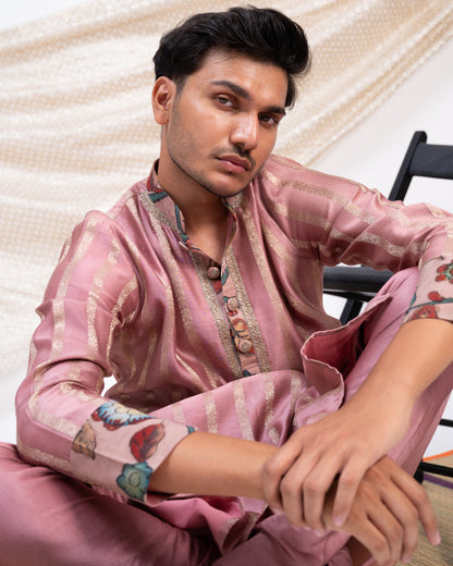 Sandrose-Pink Stripes Kurta Set.