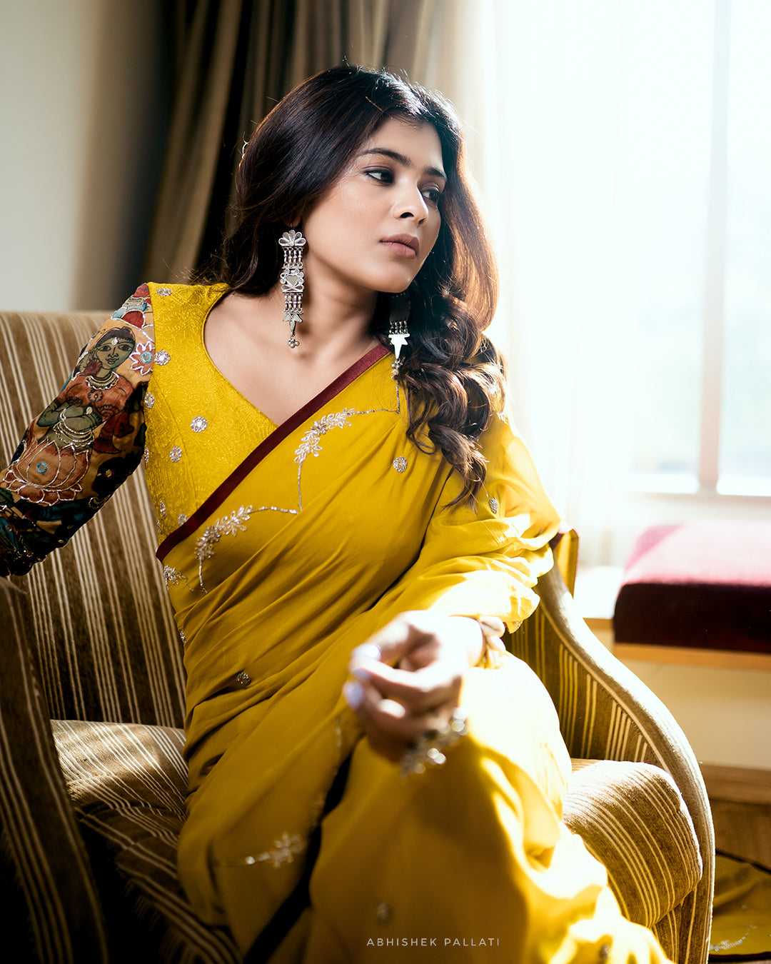 Oakre-Yellow Saree With Kalamkari Shell Blouse