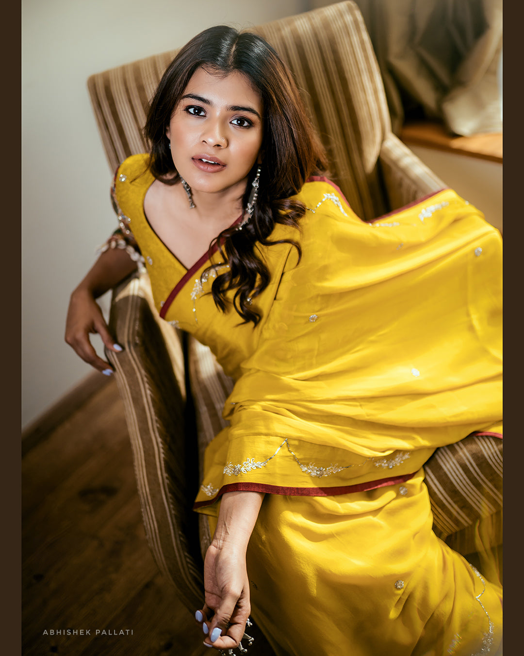 Oakre-Yellow Saree With Kalamkari Shell Blouse