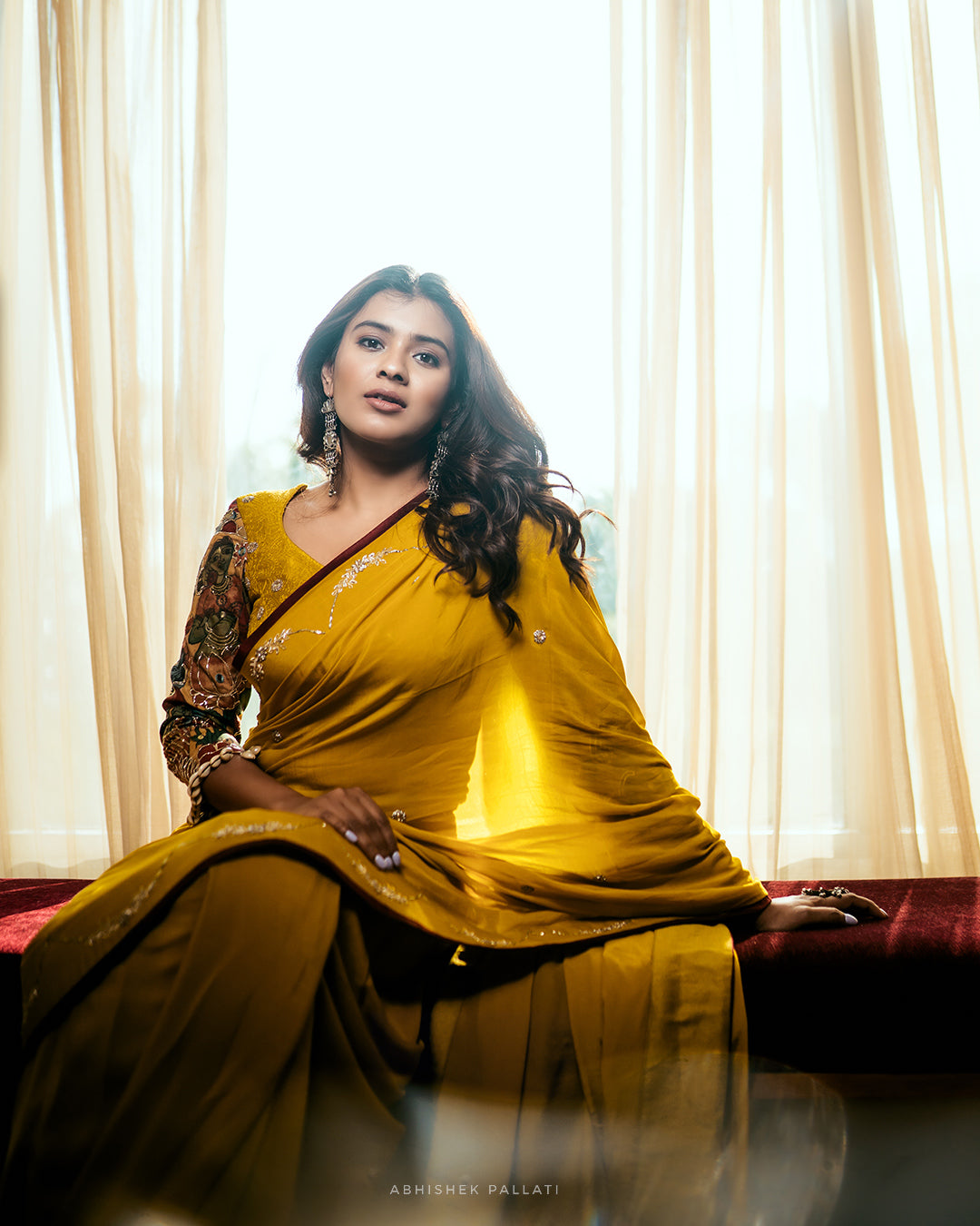 Oakre-Yellow Saree With Kalamkari Shell Blouse
