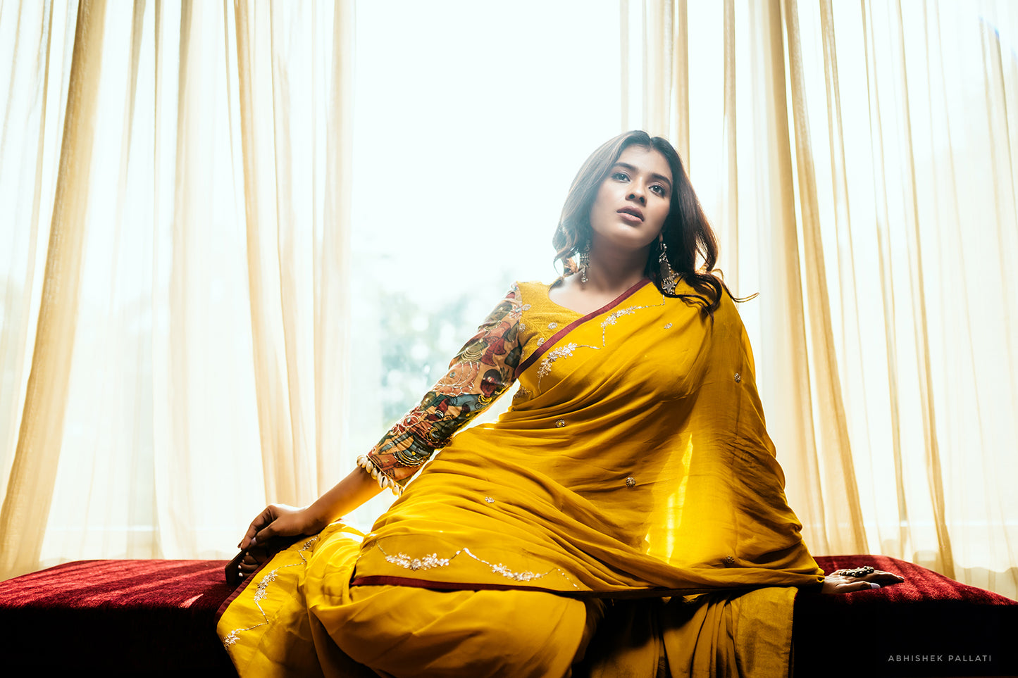 Oakre-Yellow Saree With Kalamkari Shell Blouse