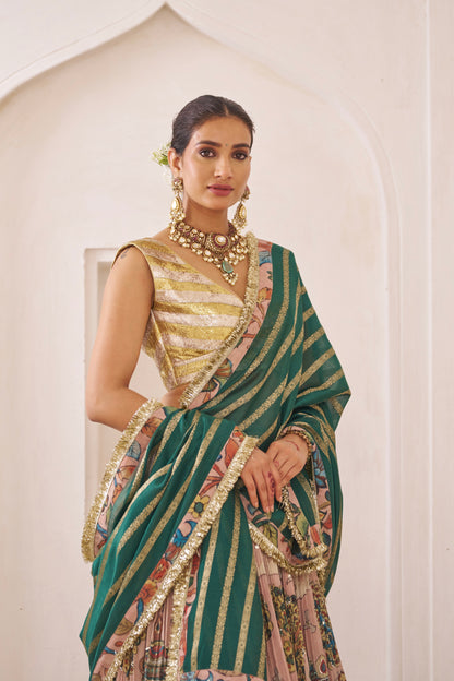 Sandrose Pink Palenquin Bride Kalamkari Lehenga Set