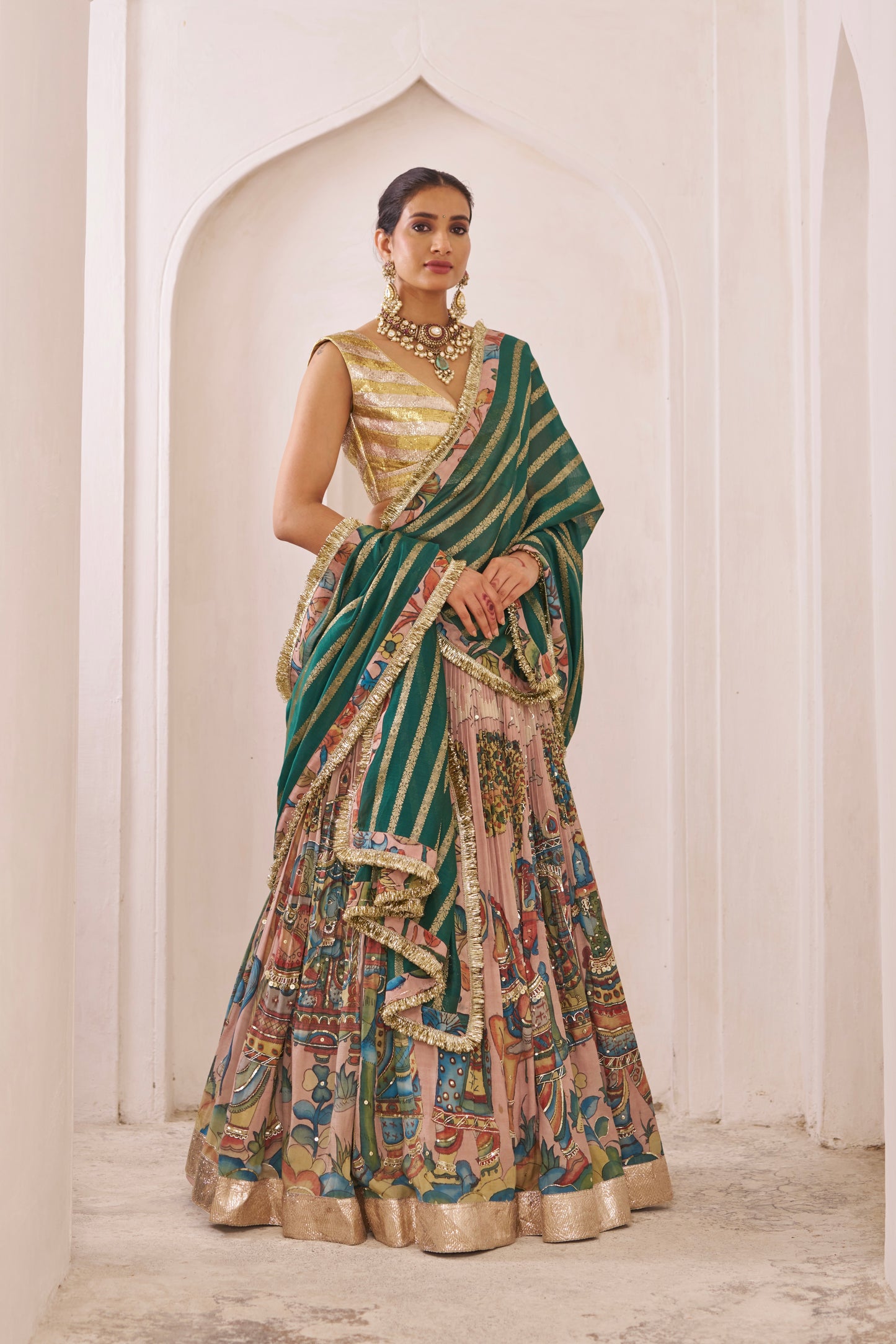 Sandrose Pink Palenquin Bride Kalamkari Lehenga Set