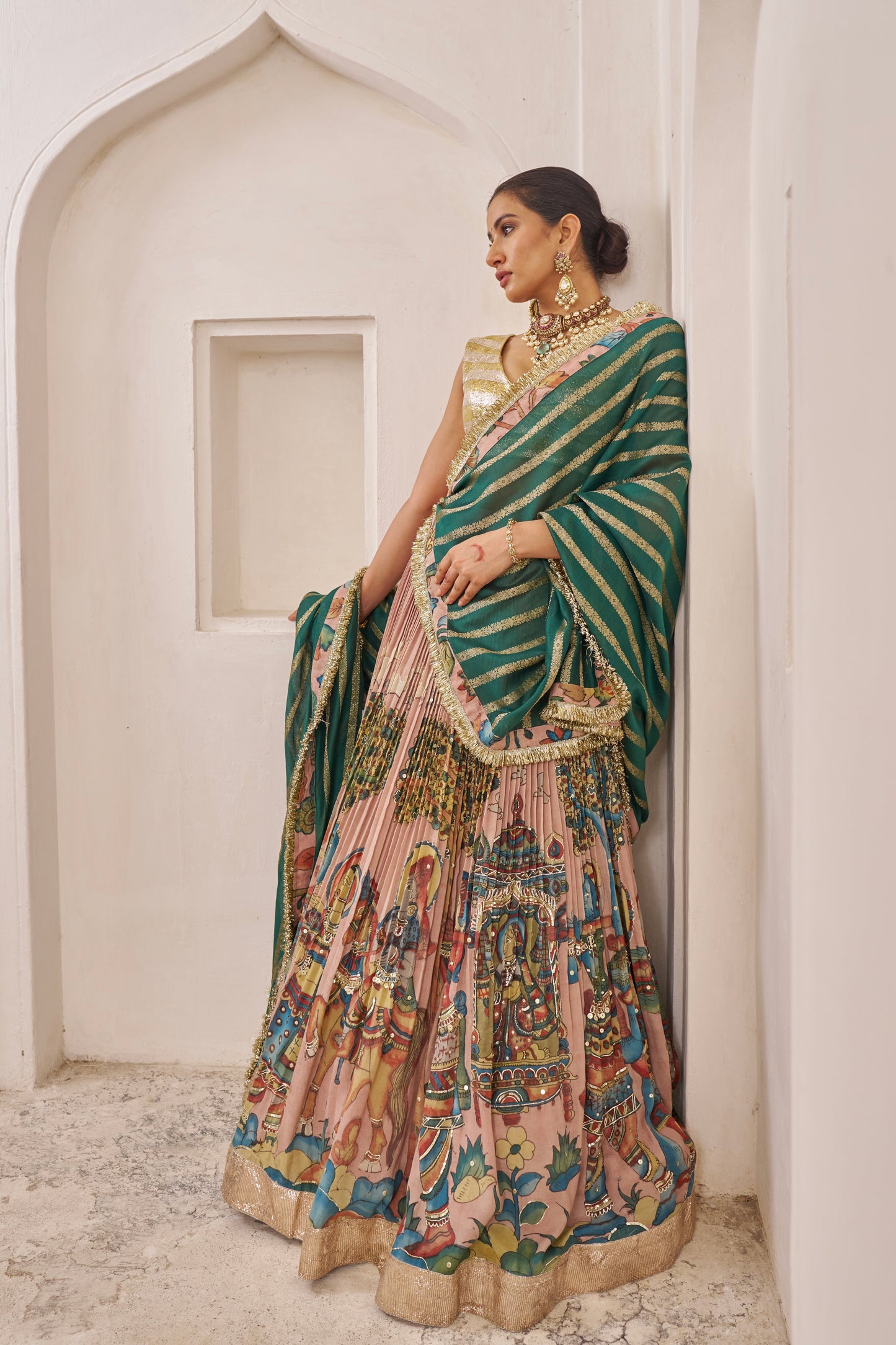 Sandrose Pink Palenquin Bride Kalamkari Lehenga Set