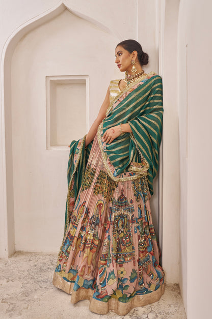 Sandrose Pink Palenquin Bride Kalamkari Lehenga Set