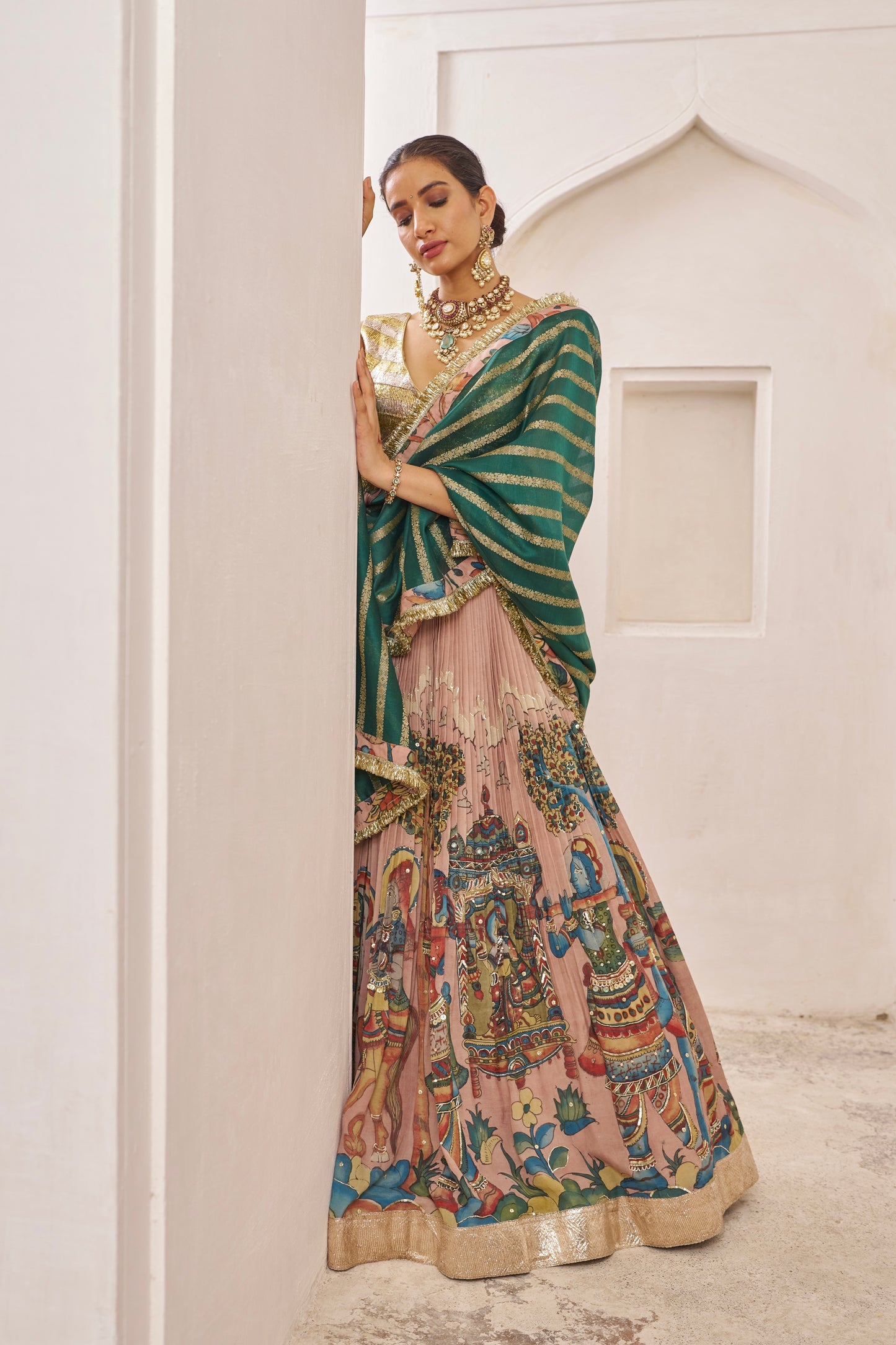 Sandrose Pink Palenquin Bride Kalamkari Lehenga Set
