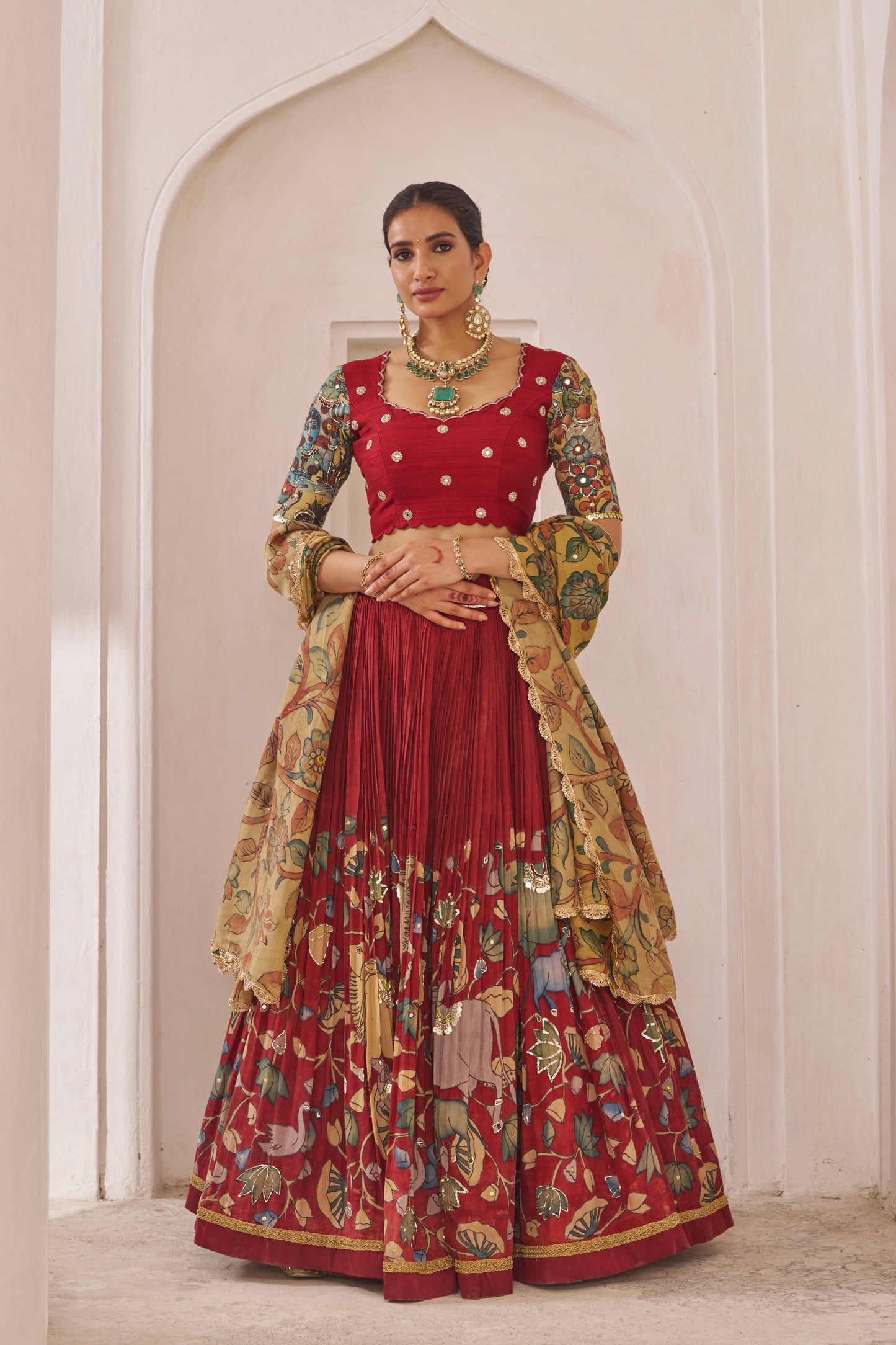Maroon Pichwai Kalamkari Lehenga Set