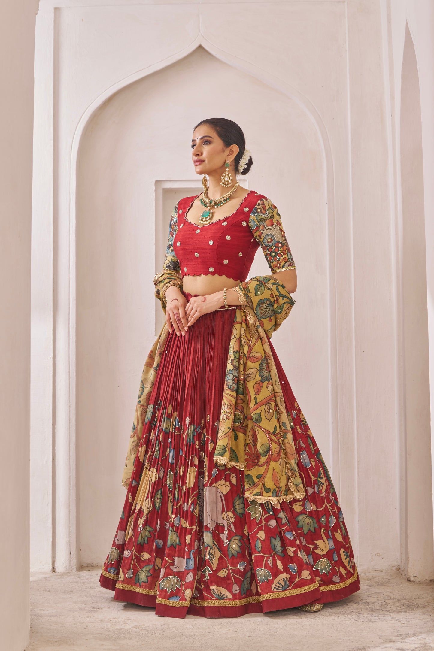 Maroon Pichwai Kalamkari Lehenga Set