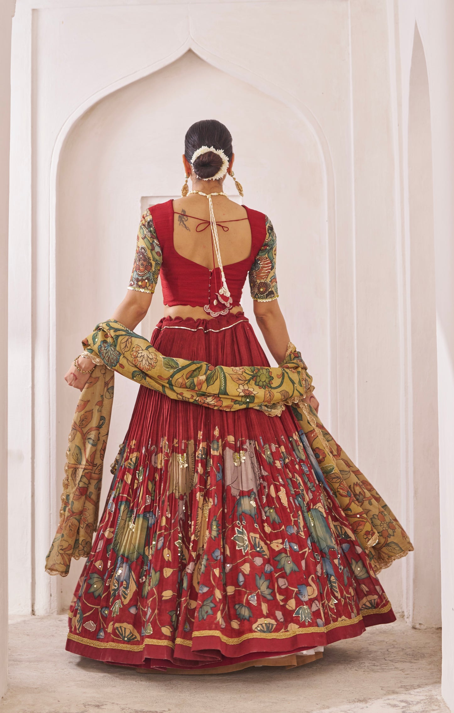 Maroon Pichwai Kalamkari Lehenga Set