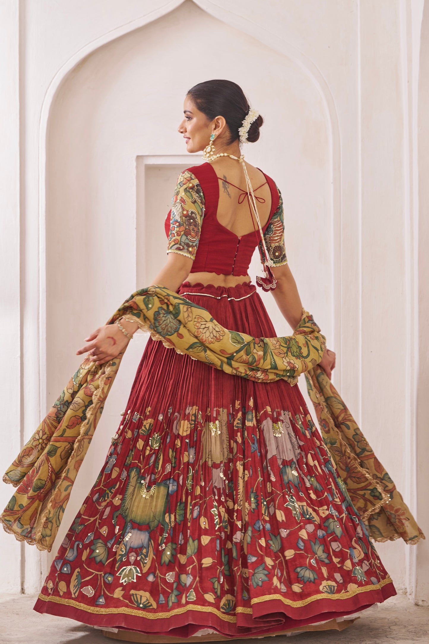 Maroon Pichwai Kalamkari Lehenga Set