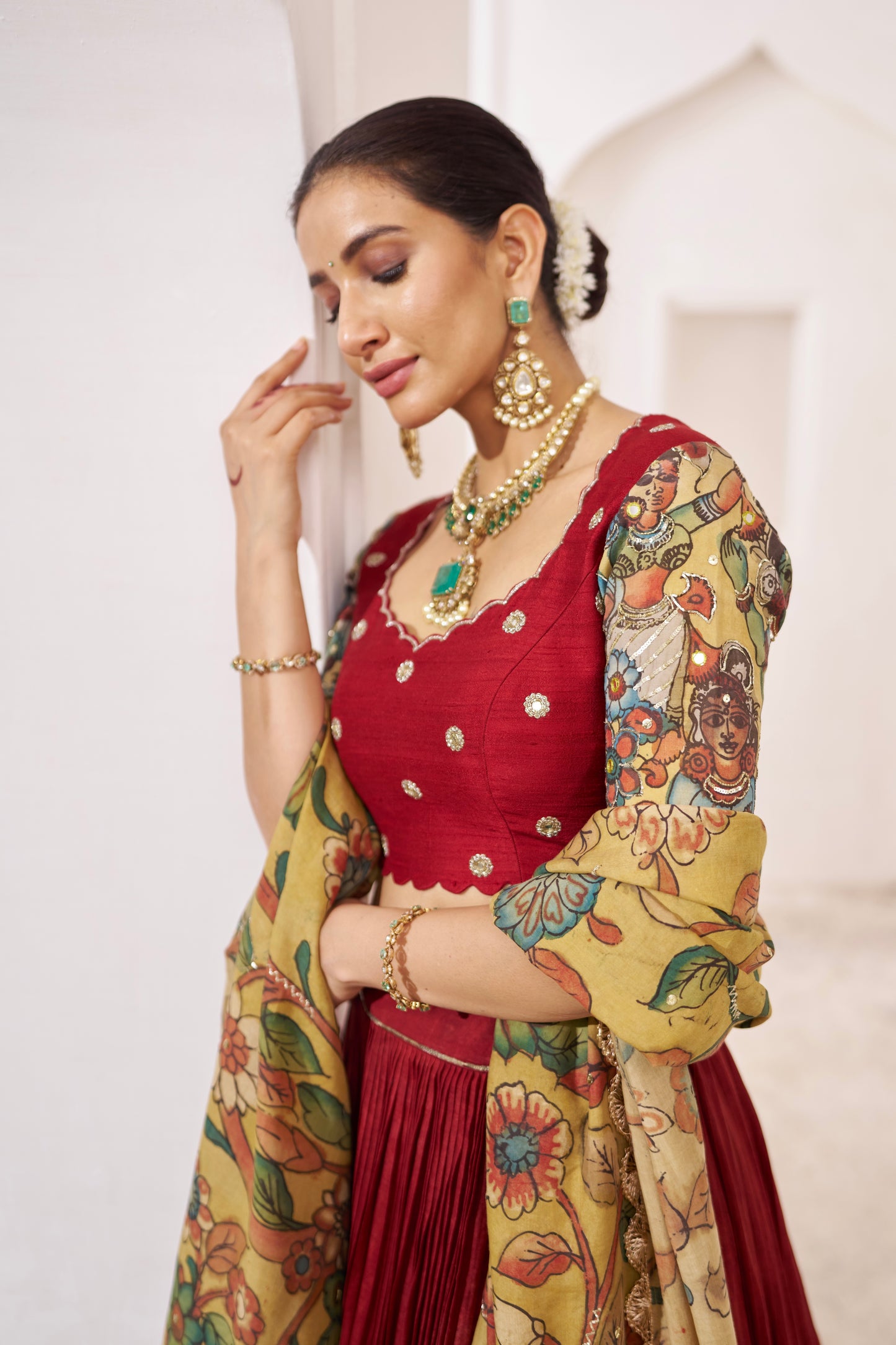 Maroon Pichwai Kalamkari Lehenga Set