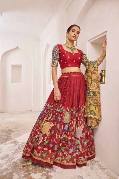 Maroon Pichwai Kalamkari Lehenga Set