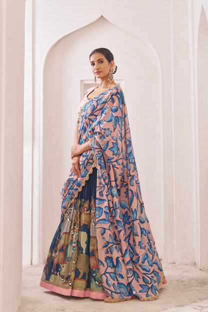 Blue Pichwai Theme Kalamkari Lehenga Set