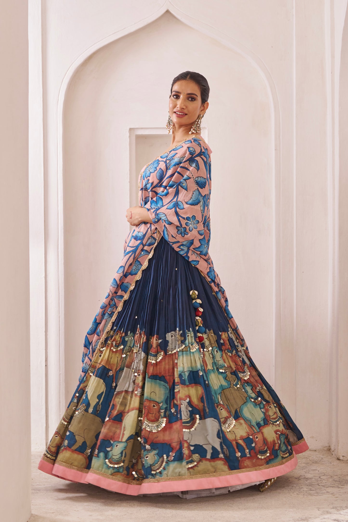 Blue Pichwai Theme Kalamkari Lehenga Set