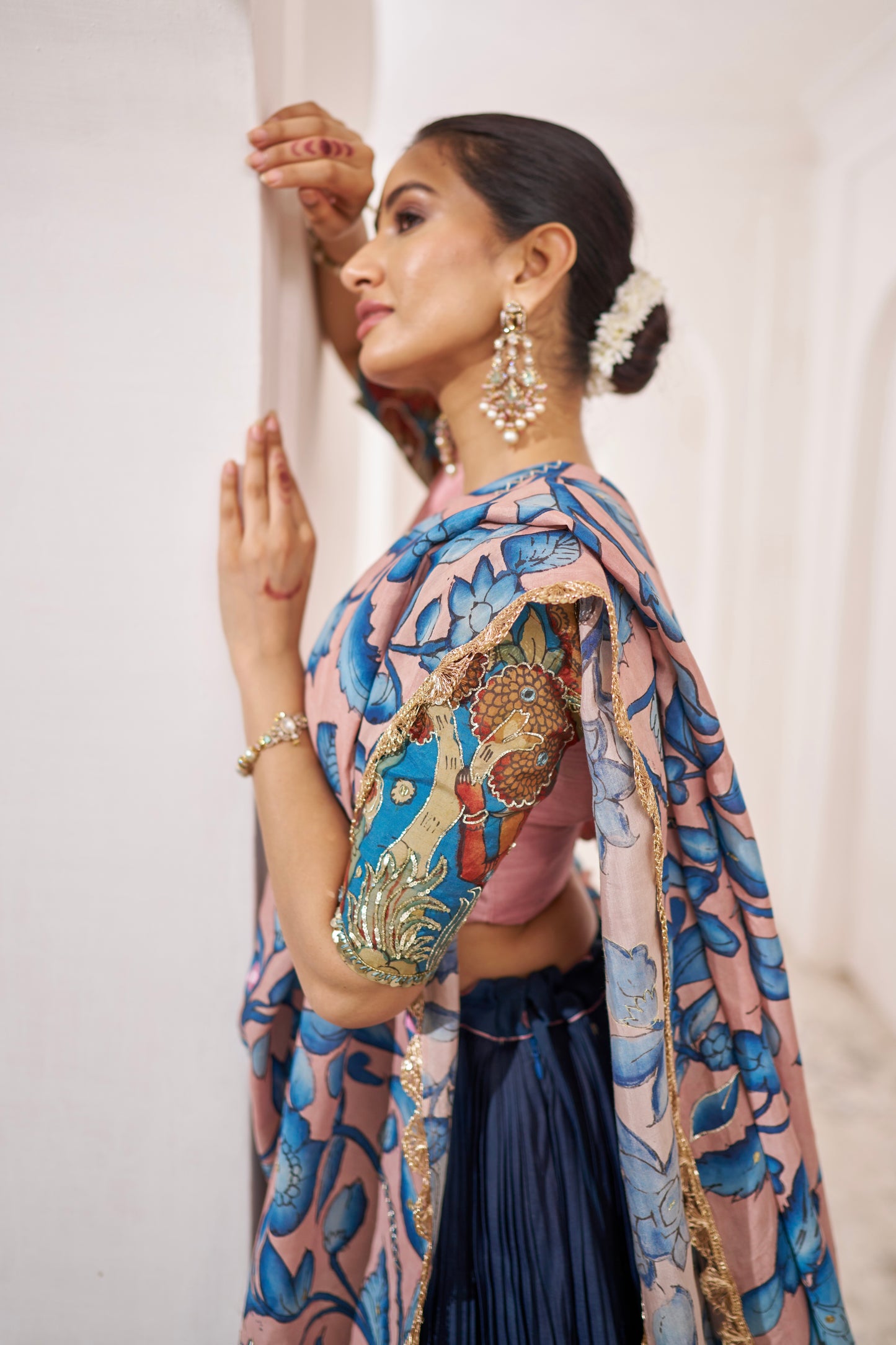 Blue Pichwai Theme Kalamkari Lehenga Set