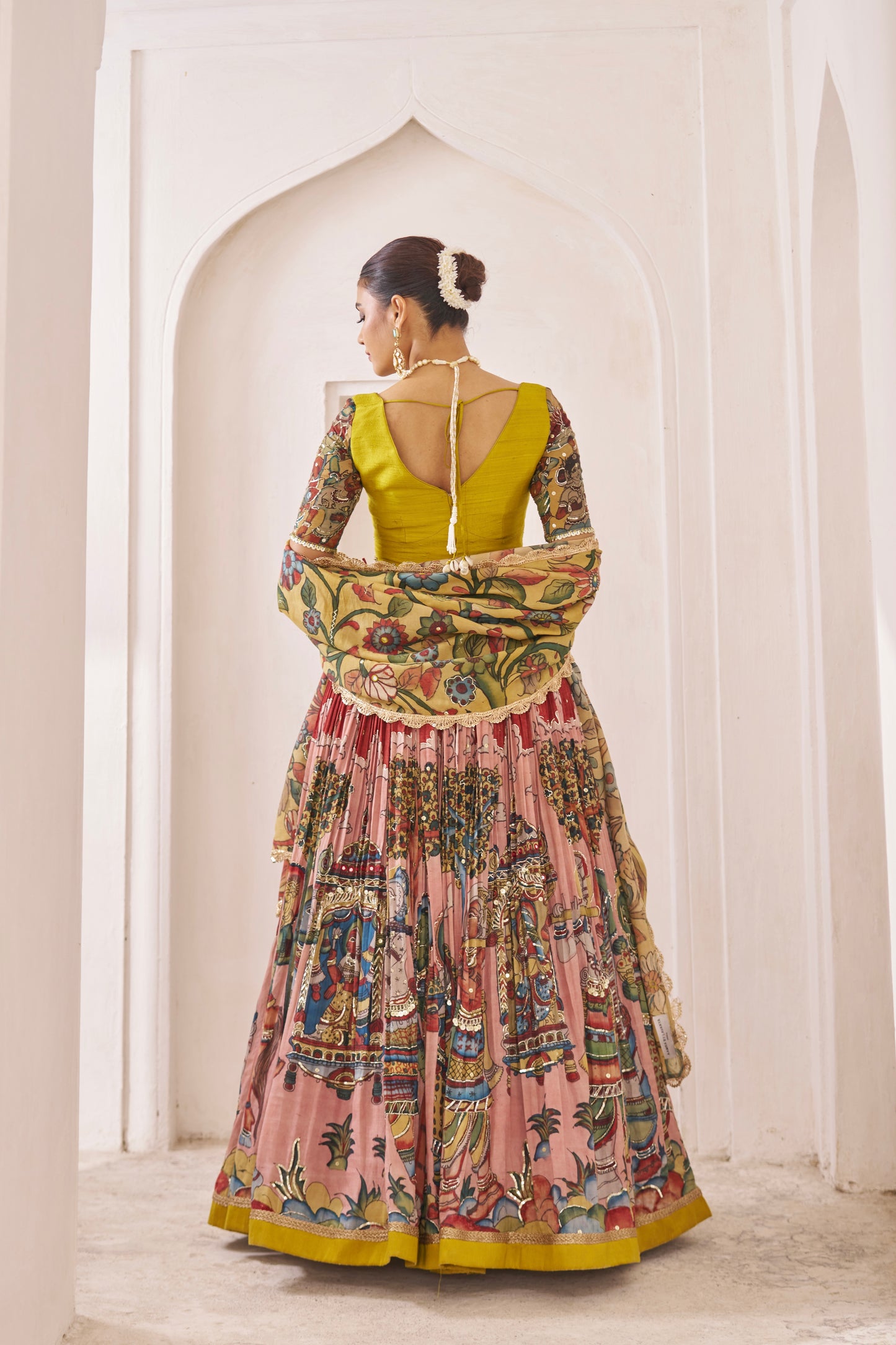 Maroon Palenquin Bride Theme Kalamkari Lehenga Set