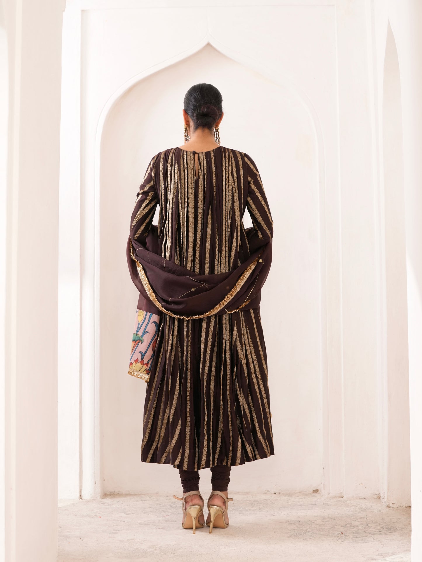 Signature Brown Zari Stripes Anarkali Set