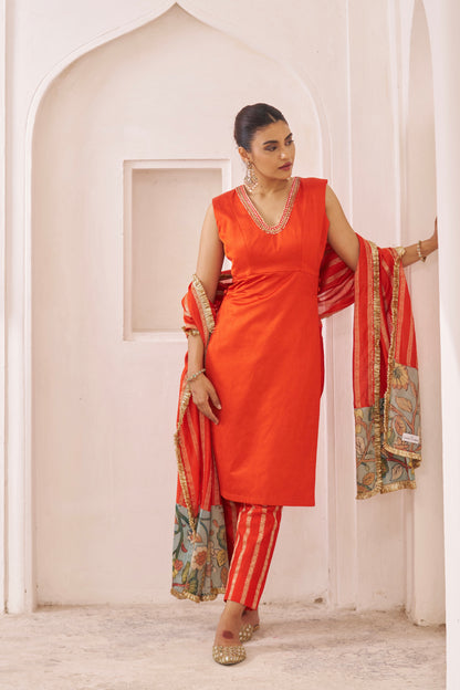 Orange Kurtha Set