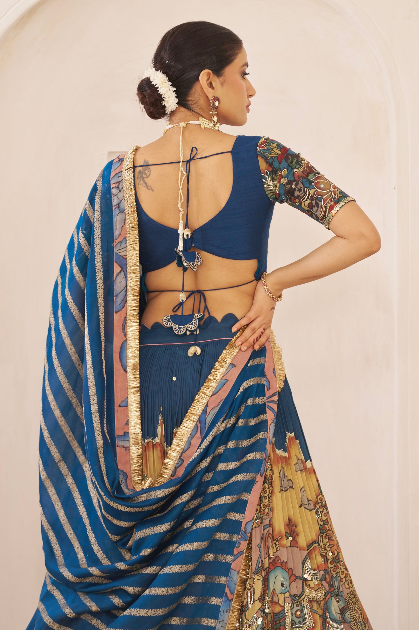 Blue Sena Theme Kalamkari Lehenga Set