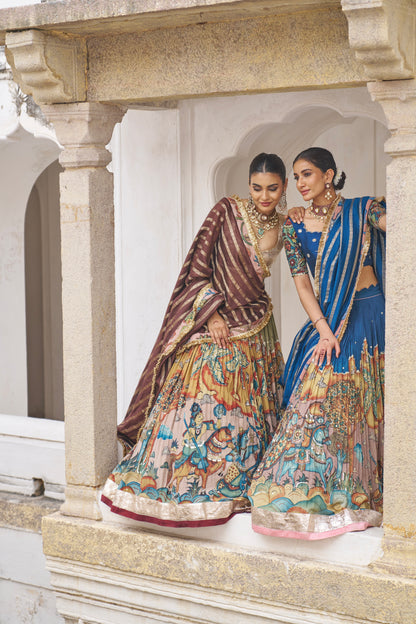 Olive-Green Sena Theme Lehenga Set
