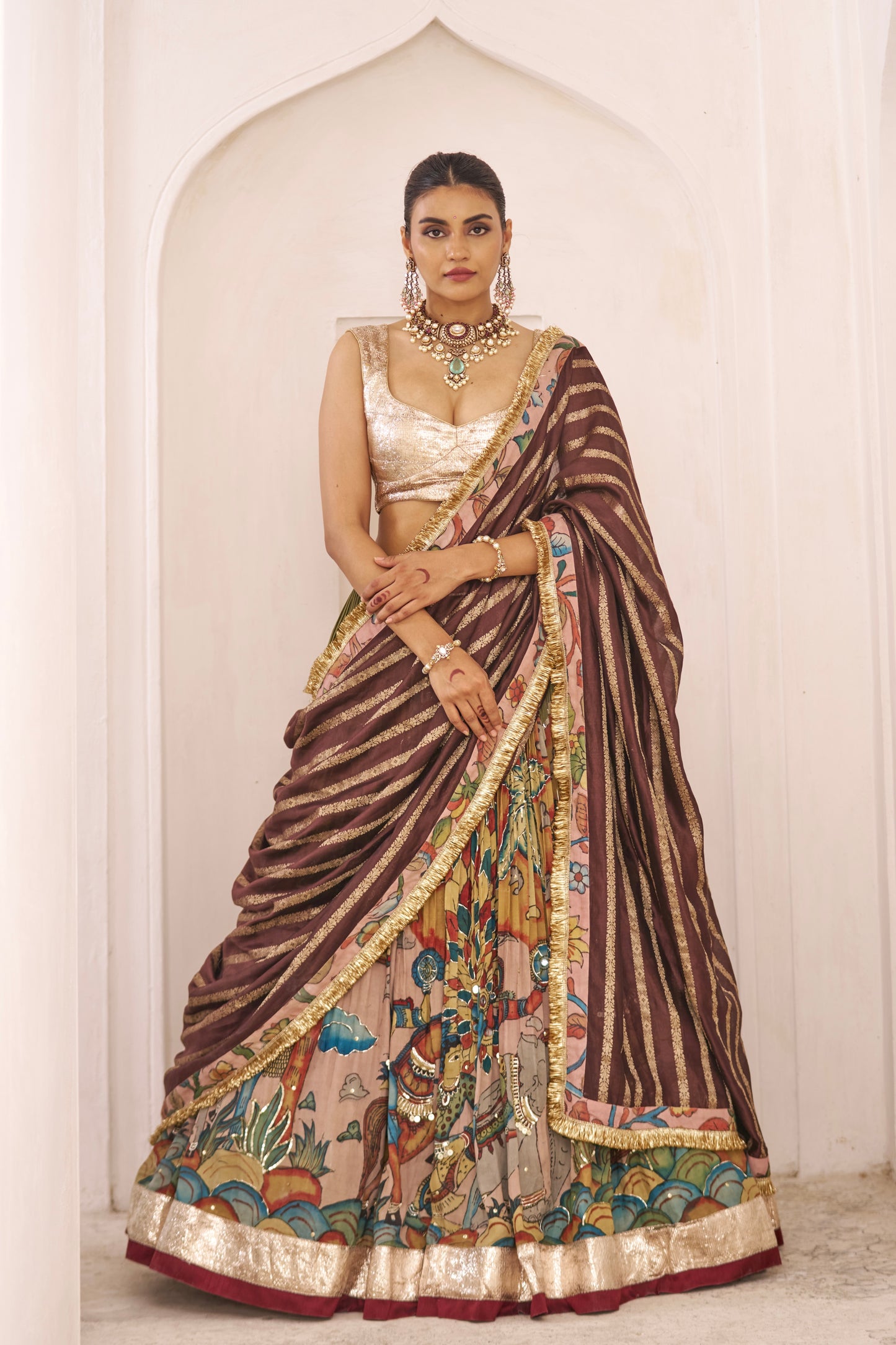 Olive-Green Sena Theme Lehenga Set