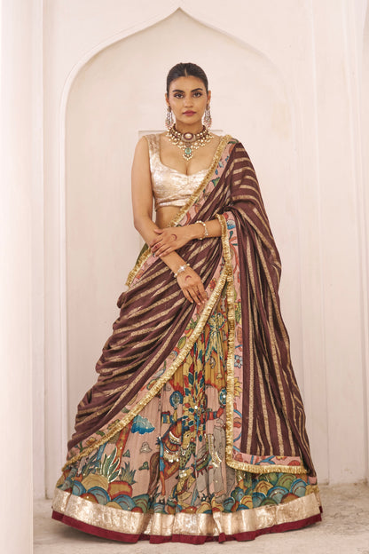 Olive-Green Sena Theme Lehenga Set