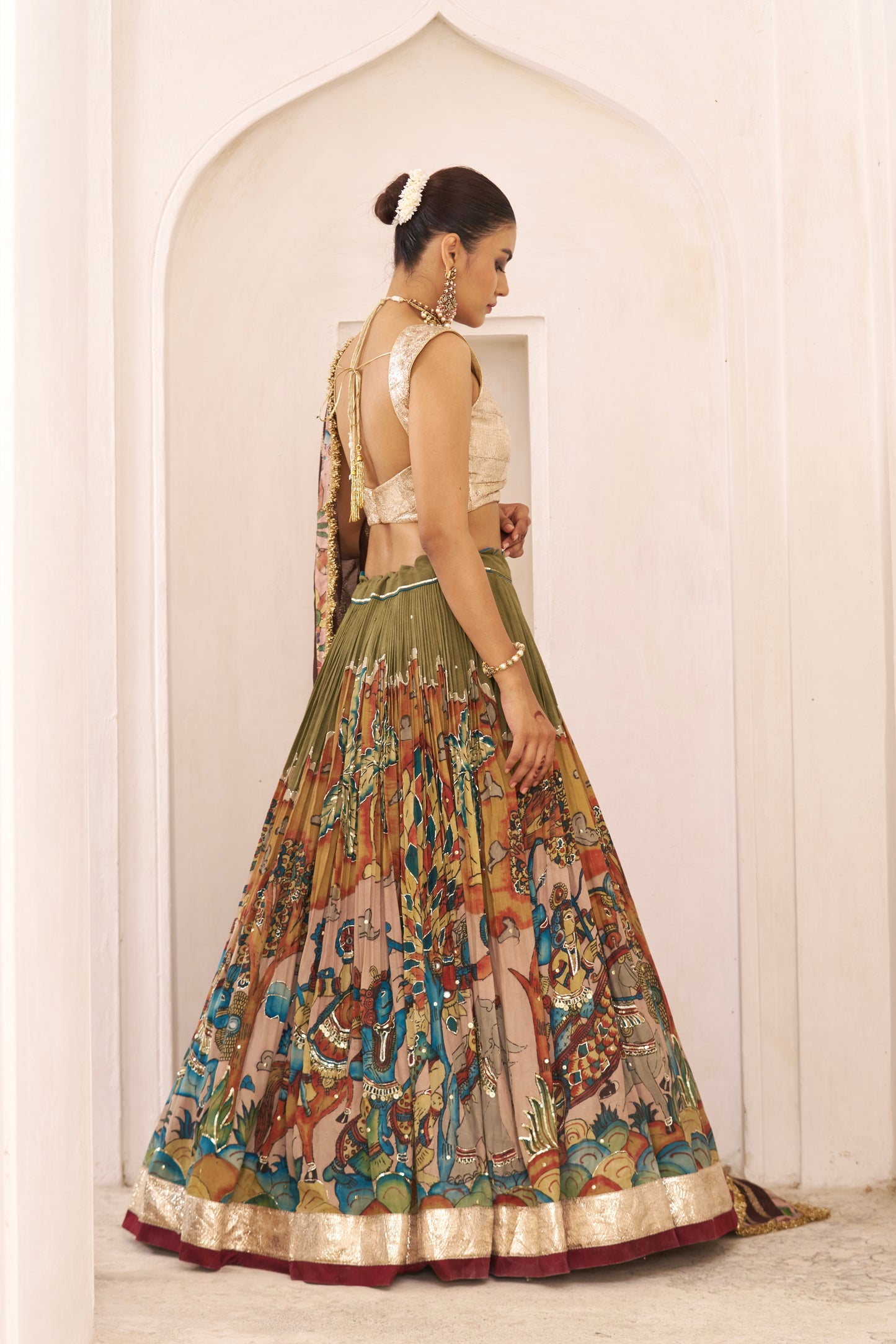 Olive-Green Sena Theme Lehenga Set