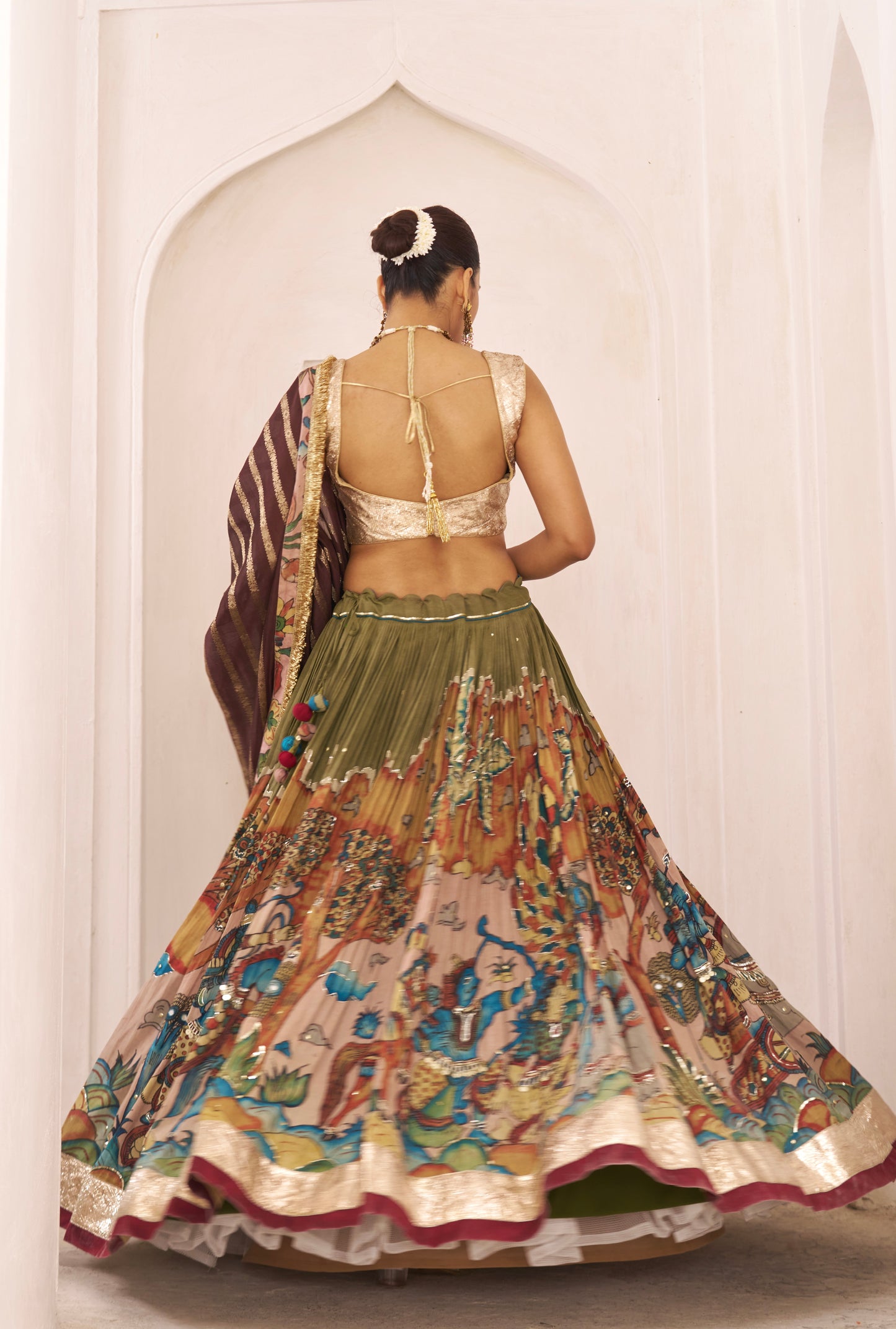 Olive-Green Sena Theme Lehenga Set