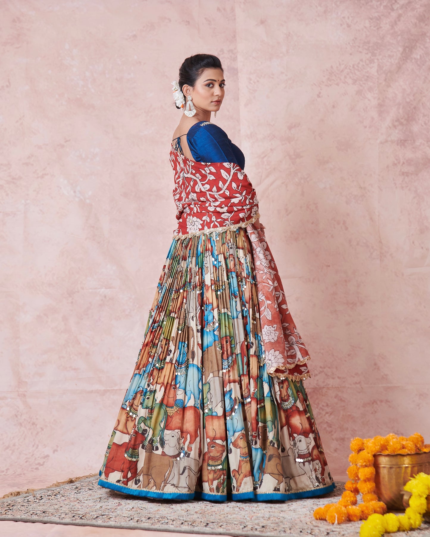 Ivory Pichwai Theme Kalamkari Lehenga Set