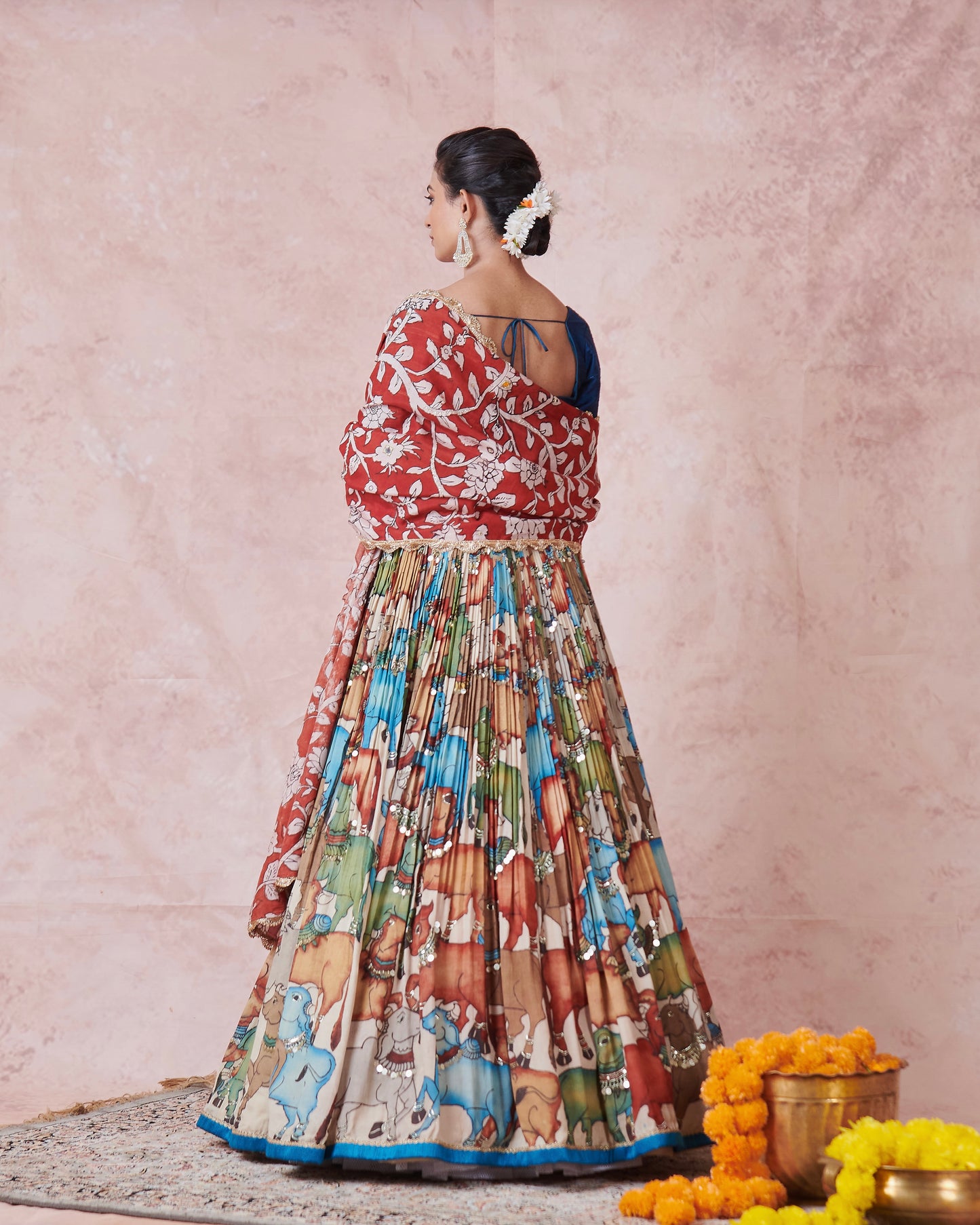 Ivory Pichwai Theme Kalamkari Lehenga Set