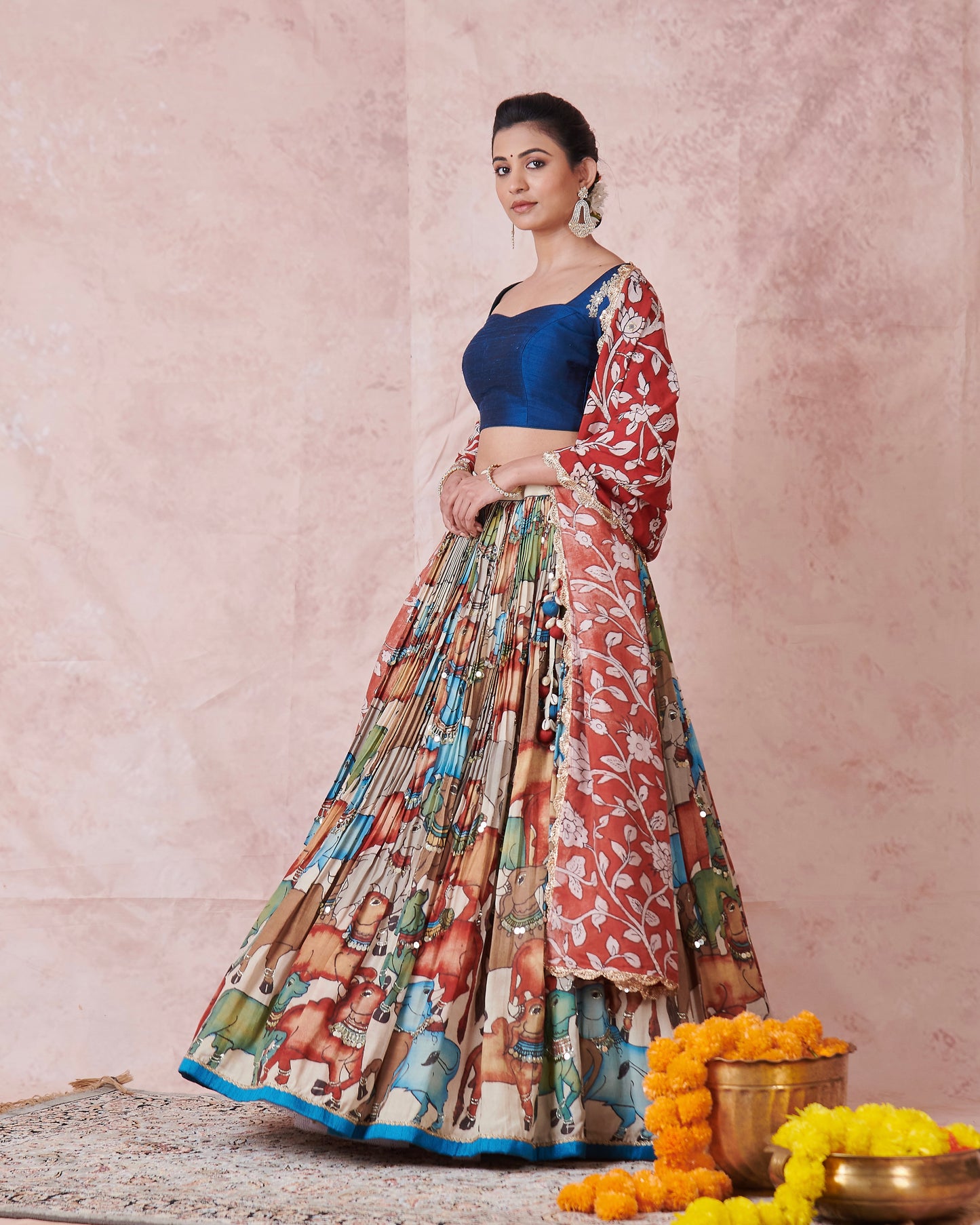 Ivory Pichwai Theme Kalamkari Lehenga Set