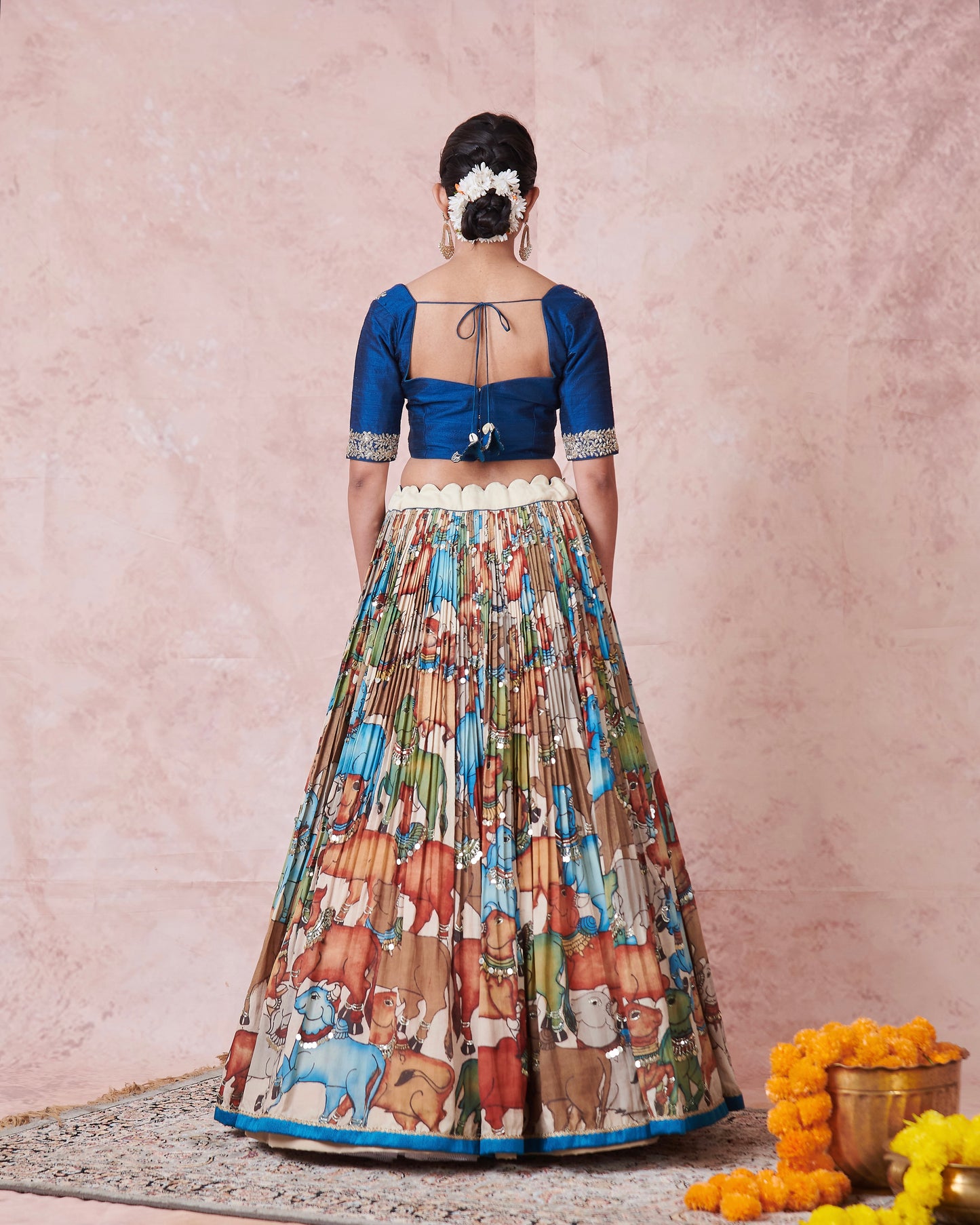 Ivory Pichwai Theme Kalamkari Lehenga Set