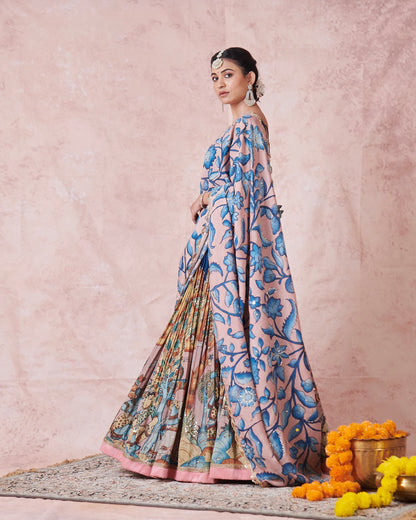 Blue Sena Theme Kalamkari Lehenga Set