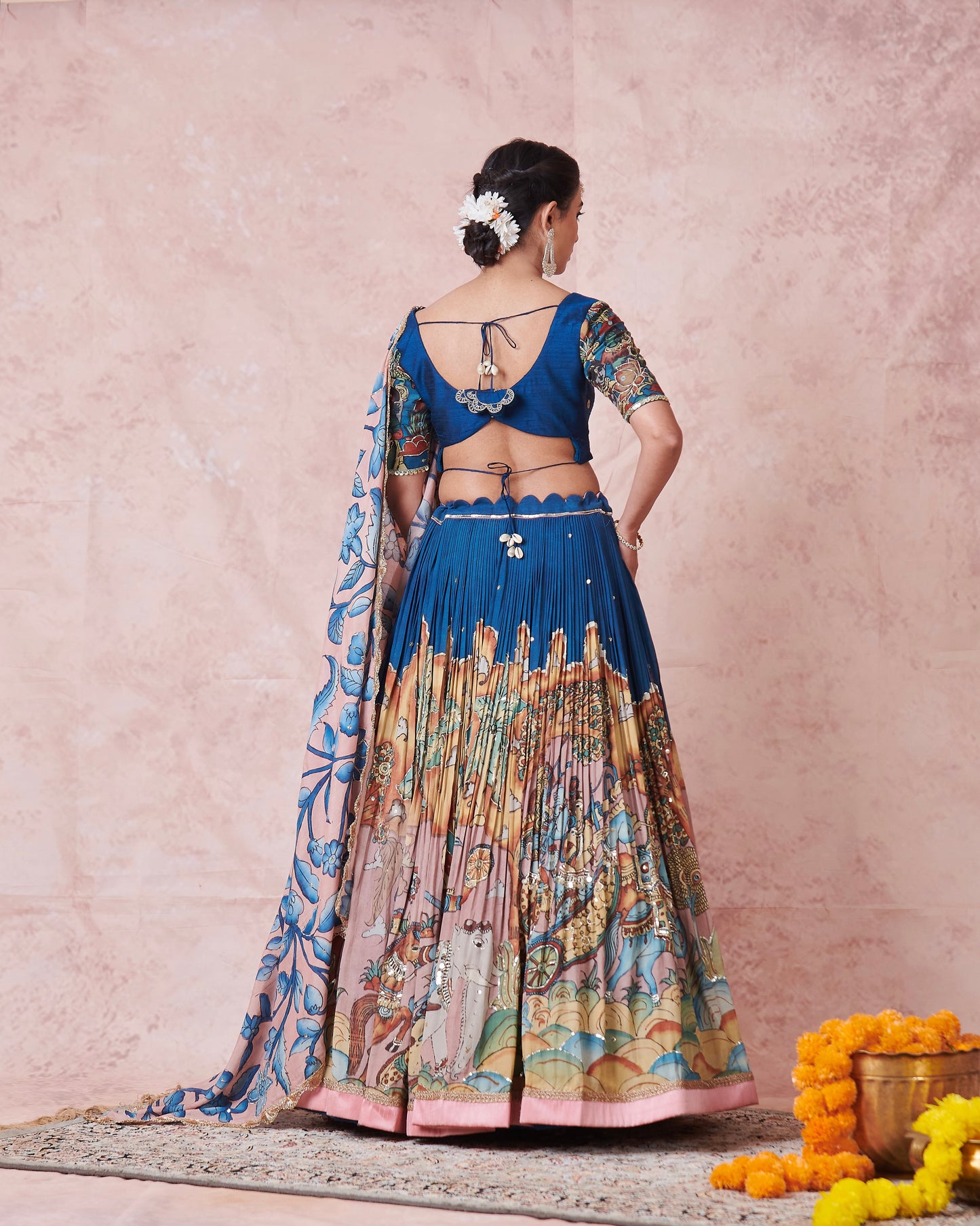 Blue Sena Theme Kalamkari Lehenga Set