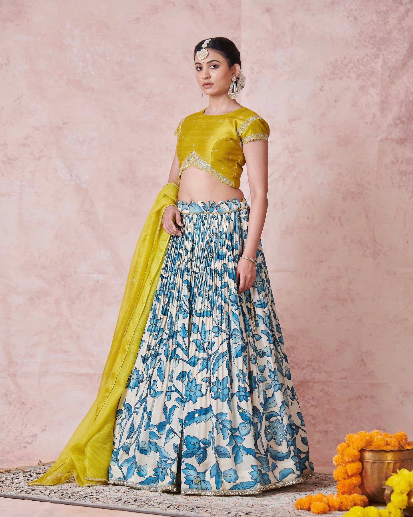 Ivory Floral Kalamkari Lehenga Set