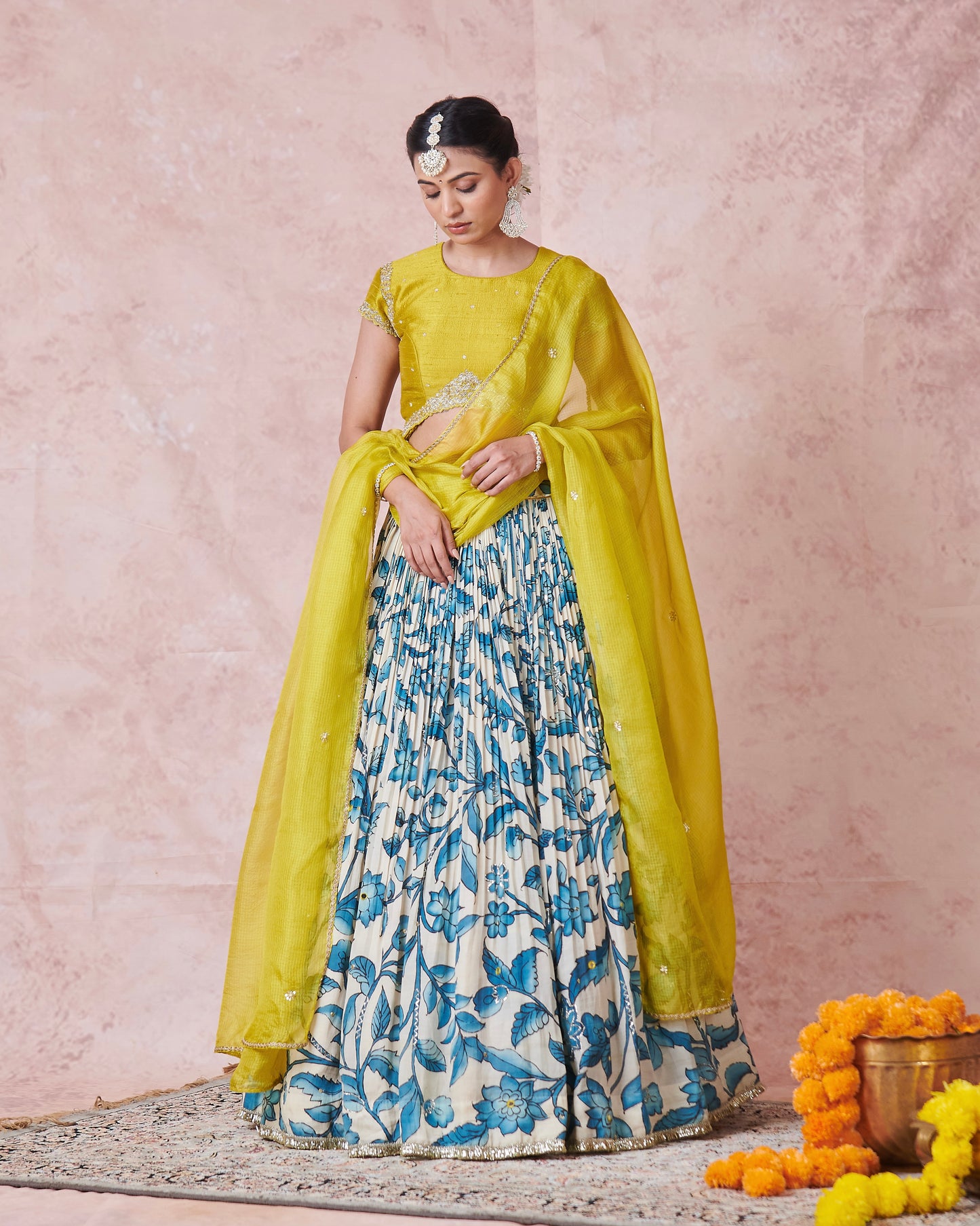 Ivory Floral Kalamkari Lehenga Set
