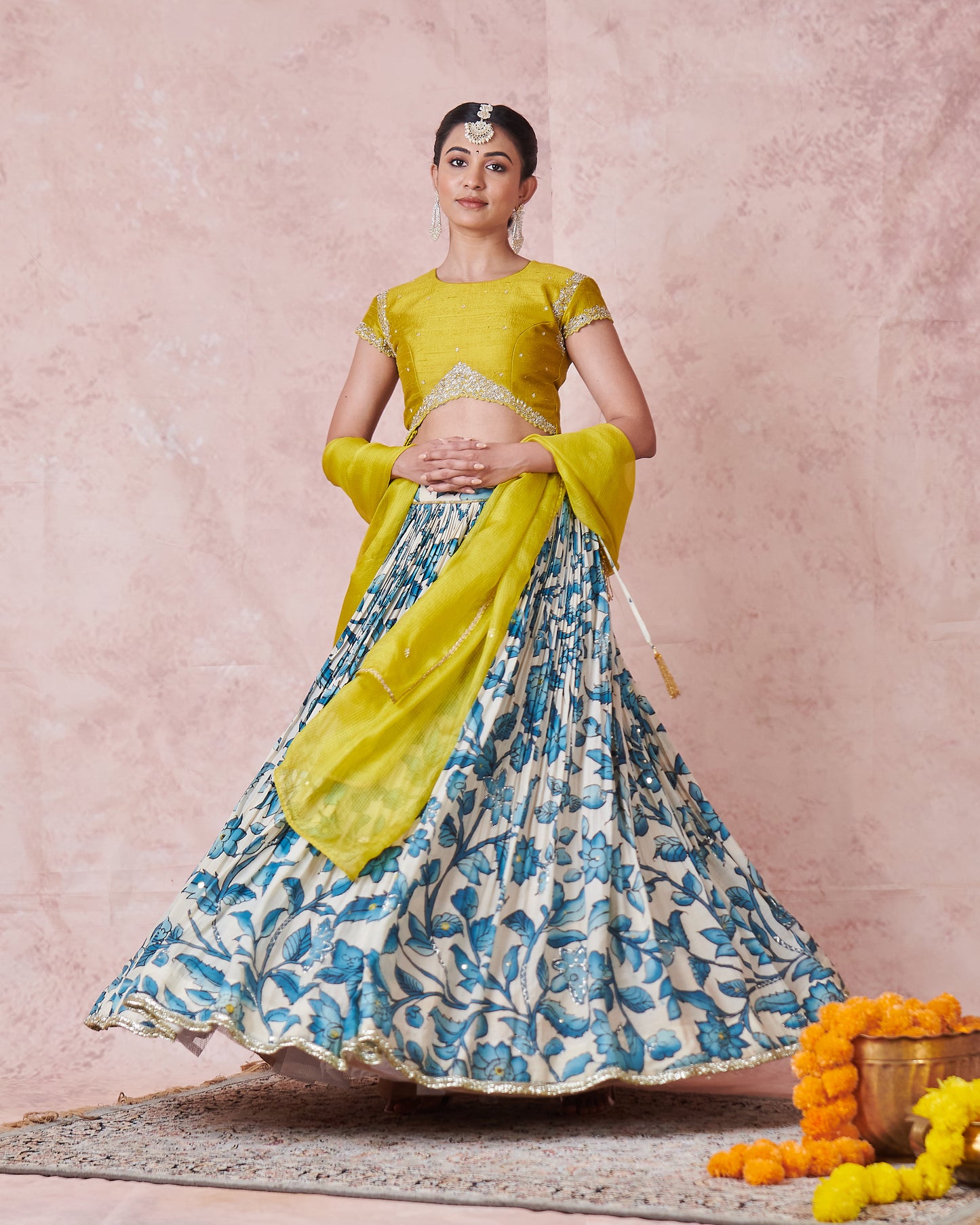 Ivory Floral Kalamkari Lehenga Set