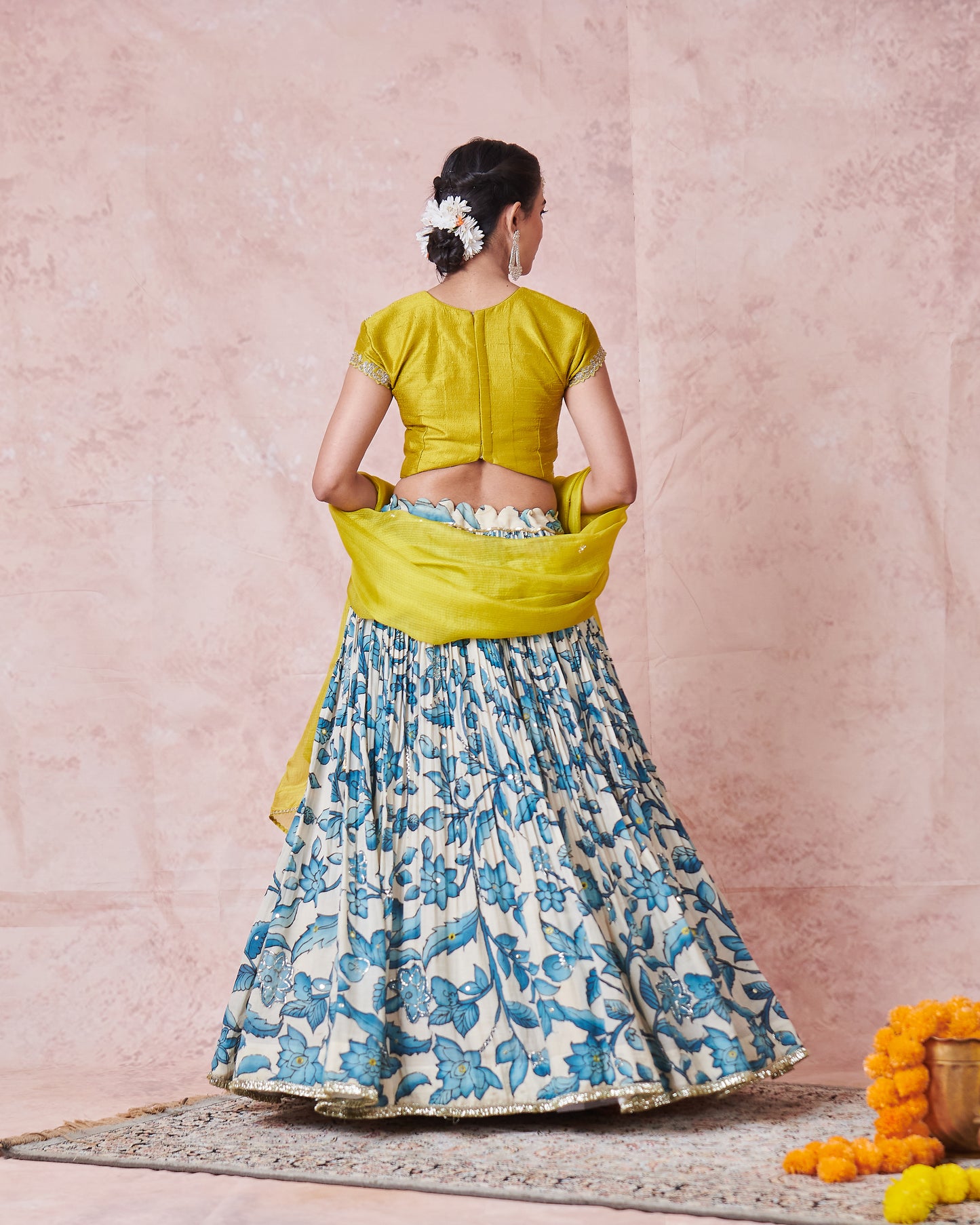 Ivory Floral Kalamkari Lehenga Set